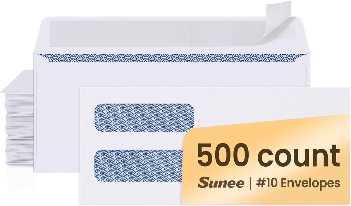Envelopes Self Seal – #10 Double Window Envelopes 500 Pack, Security Tint, Self Seal Closure, Fits Standard Business