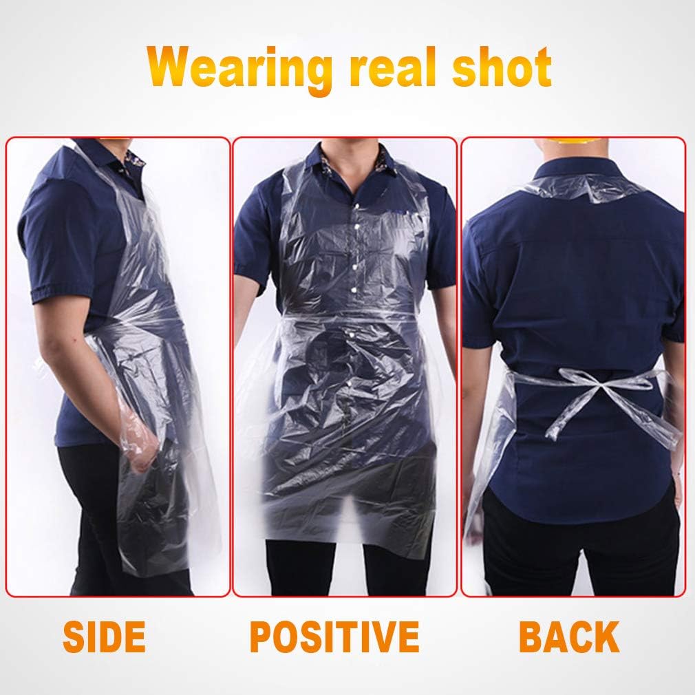 Disposable Aprons (100 Count), Plastic apron for Painting Party, Cooking, Housework, Picnic etc.