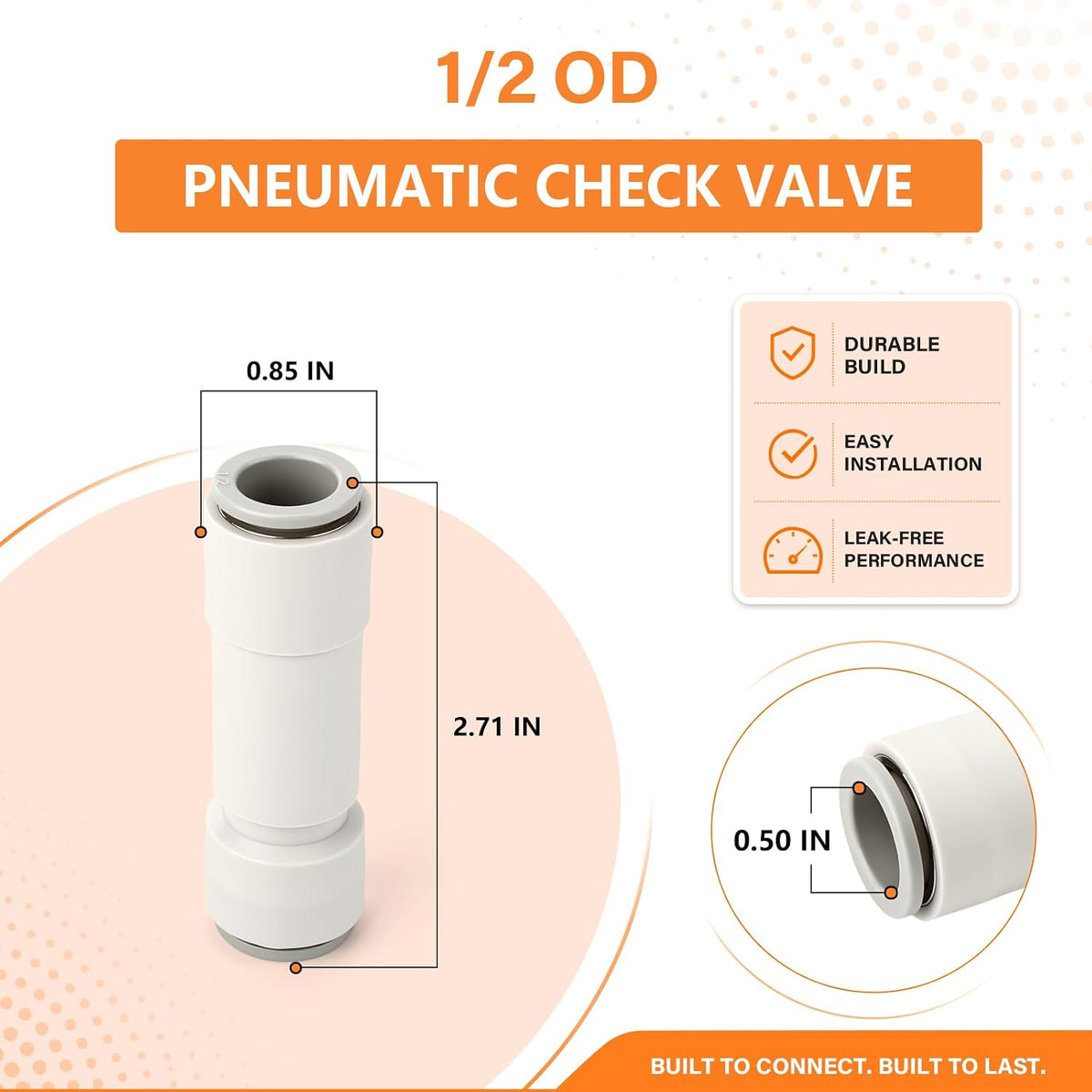 GASHER 4PCS 1/2OD Pneumatic Check Valve AKH 12-00 White