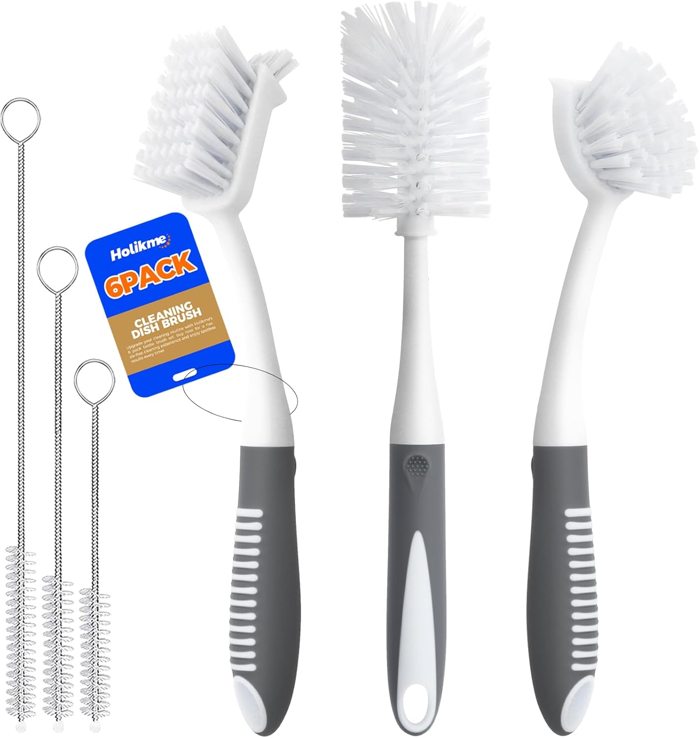 6 Pack Dish Brush Set with Bottle Brush, Dish Scrub Brush, Pan Brush and 3 Straw Brushes, Deep Cleaning Handle Brush
