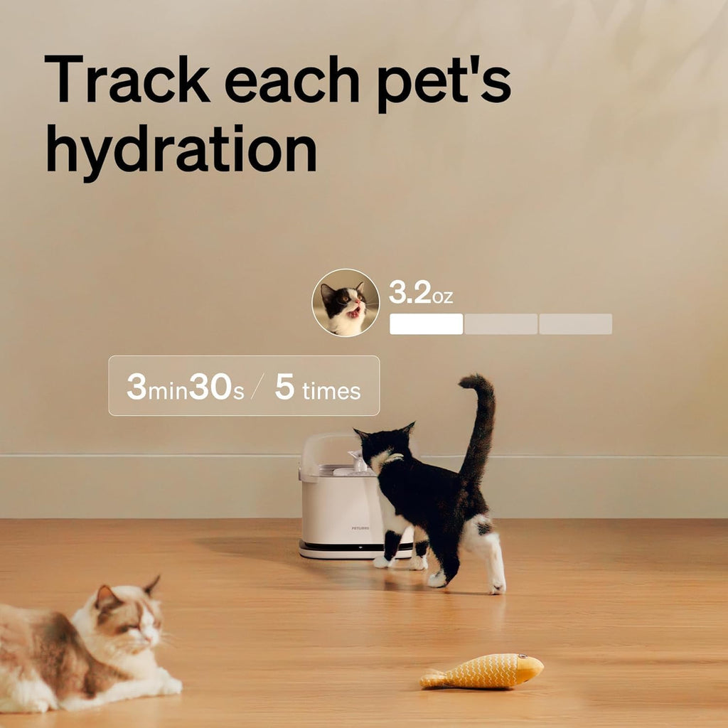 Cats Water Fountain for Multi Cats, Cat Fountain with RFID Recognition Each Pet, 3L/101oz Pump-Free Cat Water