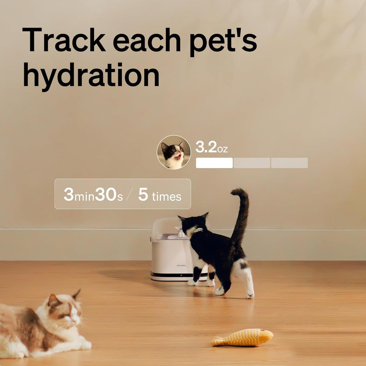 Cats Water Fountain for Multi Cats, Cat Fountain with RFID Recognition Each Pet, 3L/101oz Pump-Free Cat Water