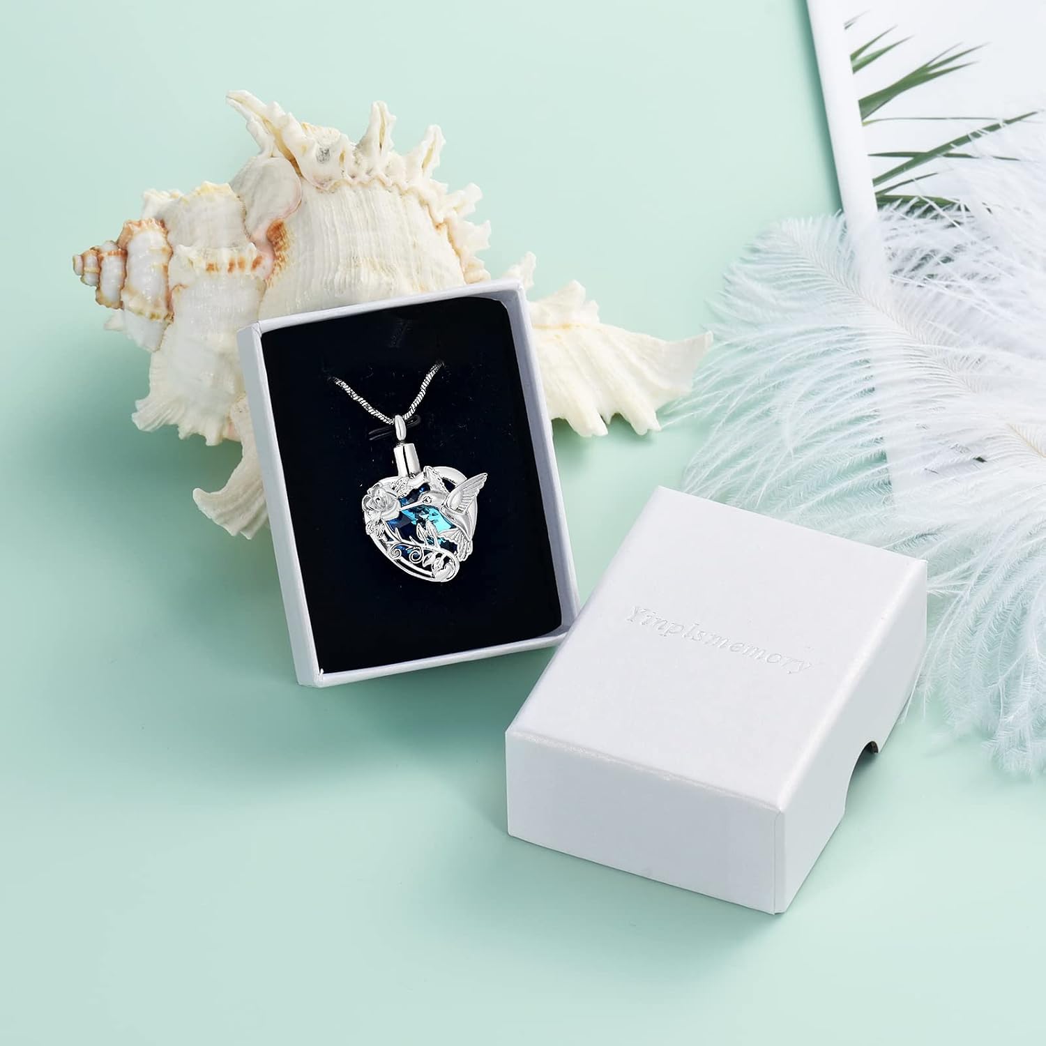 Hummingbird Cremation Jewelry Crystal Heart Urn Ashes Necklace for Women Men Memorial Keepsake Necklace of Loved One