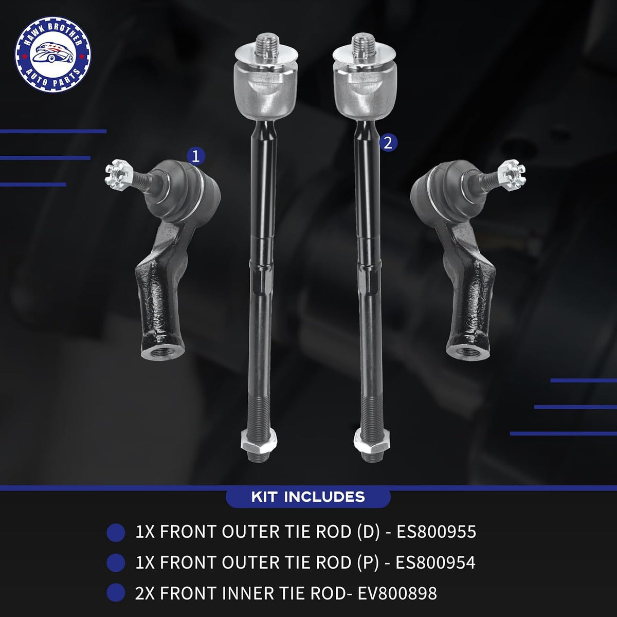 4Pcs Front Steering Inner Outer Tie Rod Ends Kit