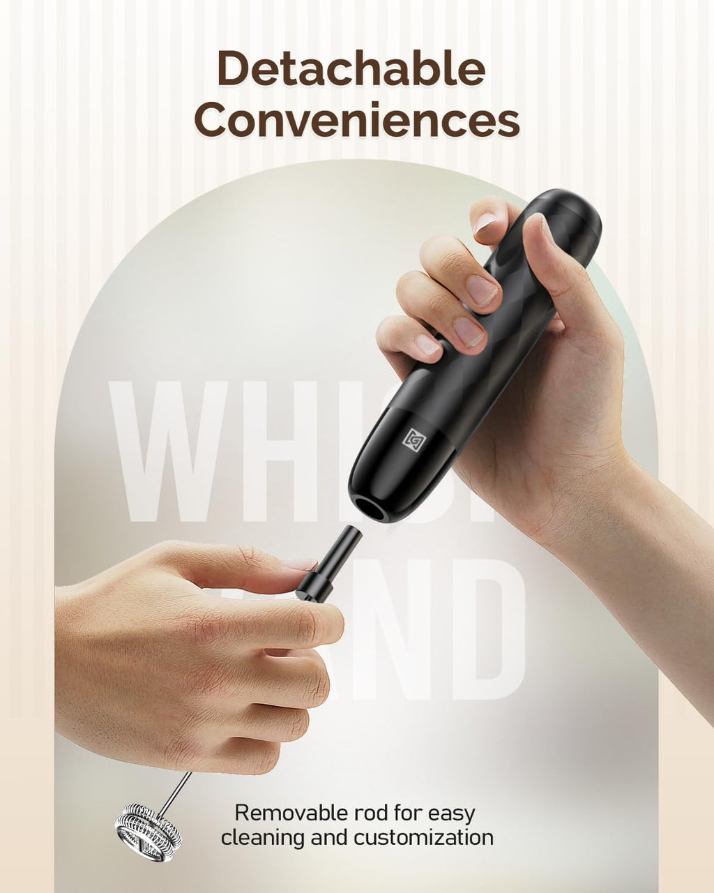 Rechargeable Milk Frother, LunaFro Mini with Detachable Wand | 8000RPM Turbo Motor, 1200mAh lithium battery, Compact