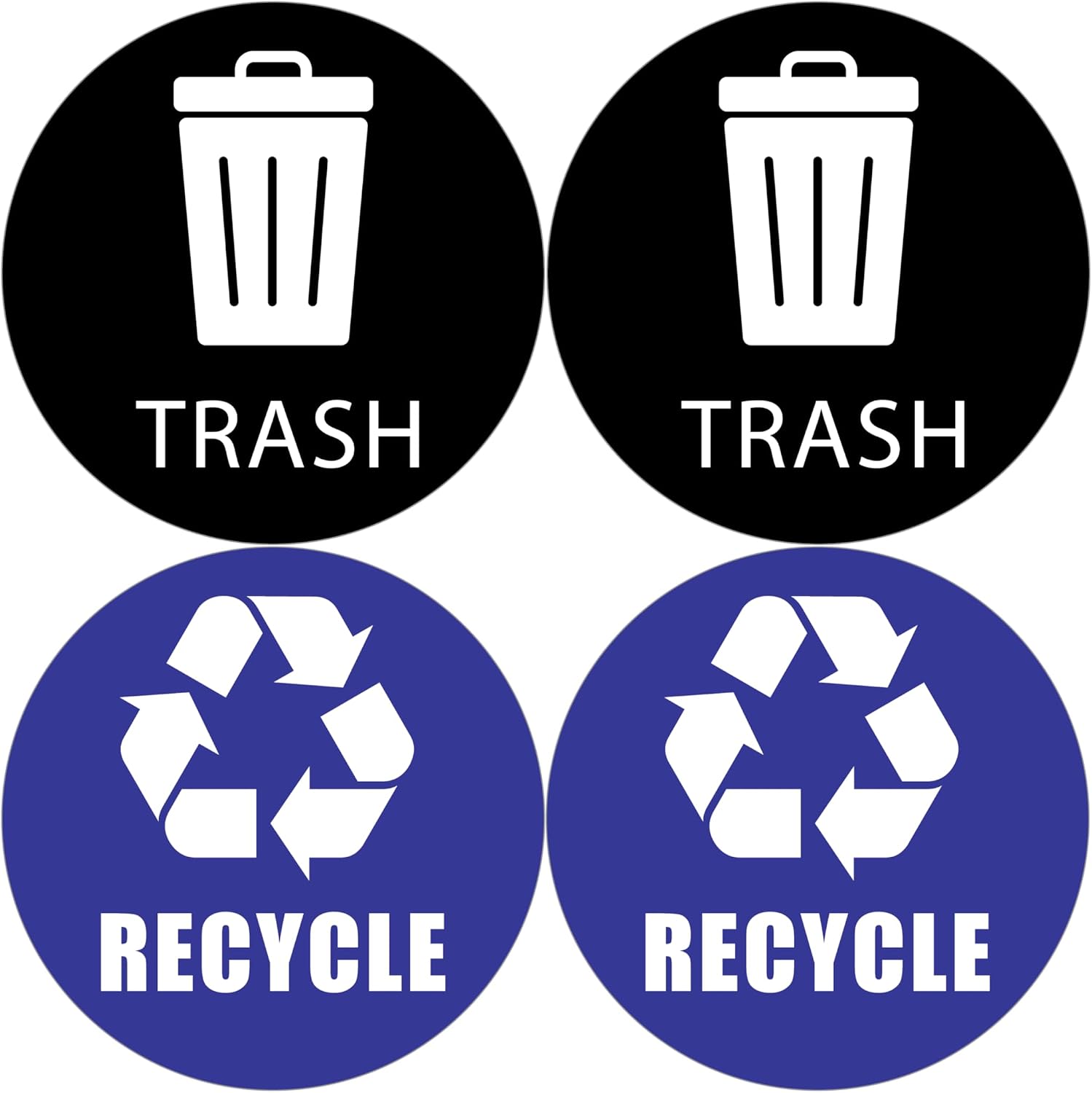 Trash and Recycle Bin Decals – Set of 4 Vinyl Stickers (2 Trash, 2 Recycle), 6-Inch Gloss Finish – Made in USA