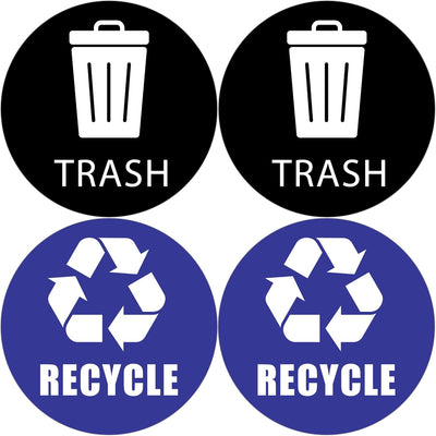 Trash and Recycle Bin Decals – Set of 4 Vinyl Stickers (2 Trash, 2 Recycle), 6-Inch Gloss Finish – Made in USA