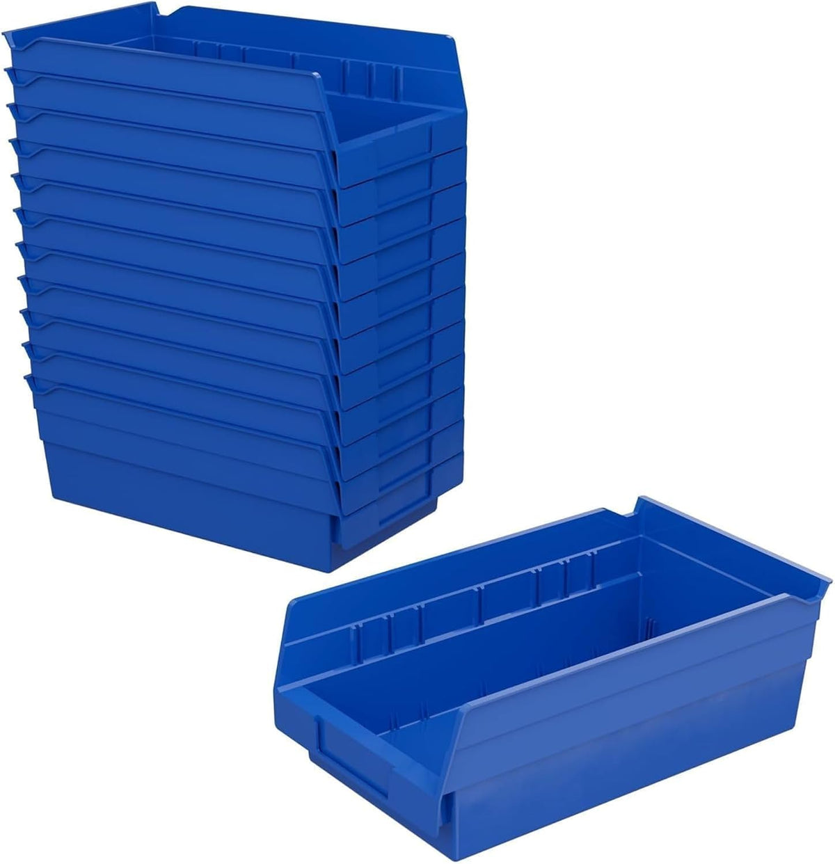 Heavy Duty Plastic Shelf Bins, 12"x 6.5"x 4", Blue, 12-Pk