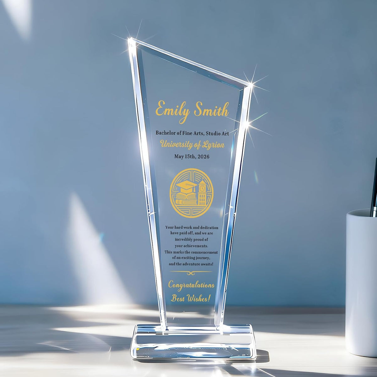 SHIP NEXT DAY, Custom K9 Crystal Trophy Recognition Awards With Logo & Text