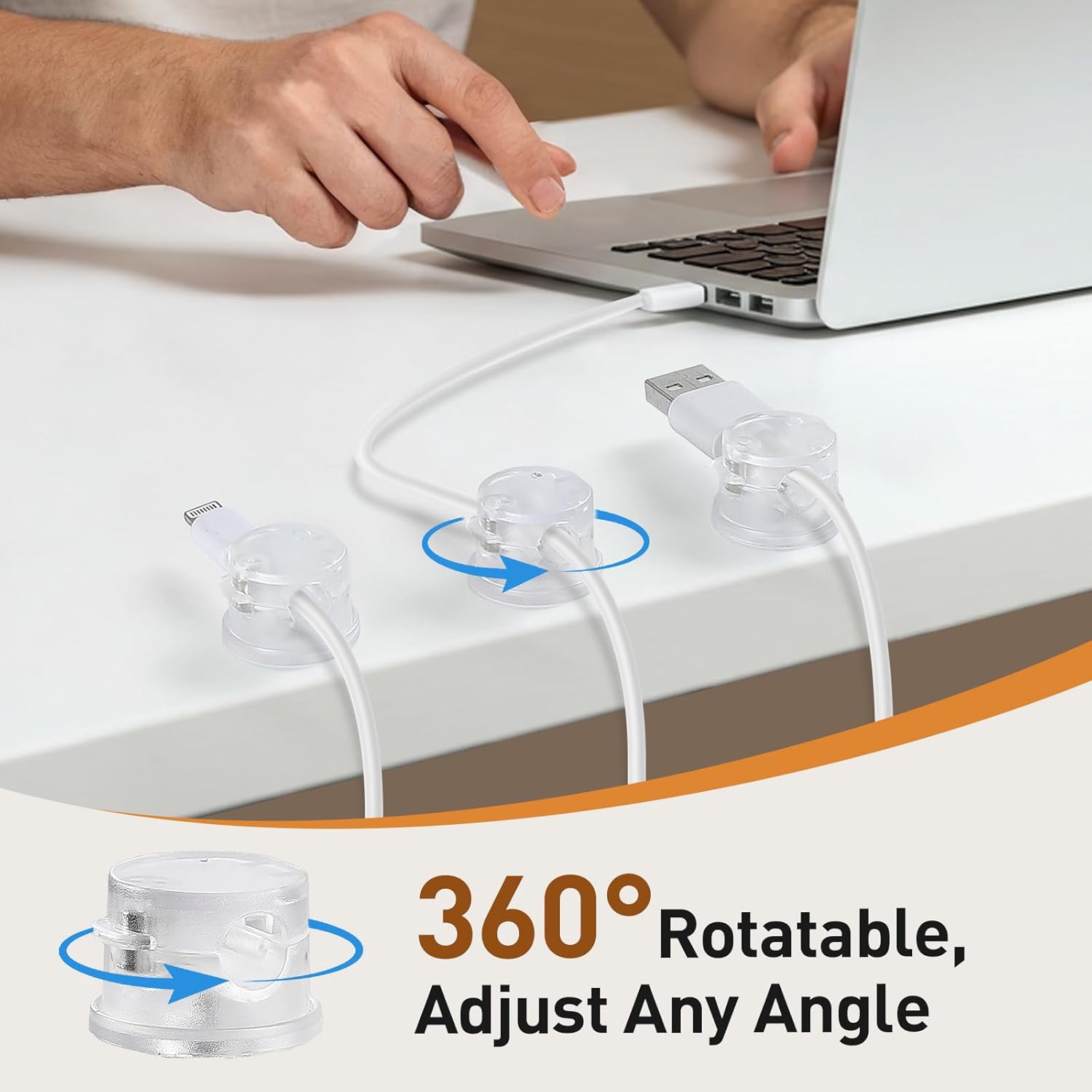 8 Pack Magnetic Cable Clips, Upgraded 360° Rotatable Cord Holder Clips for Nightstand, Desk Cord Organizer Adhesive