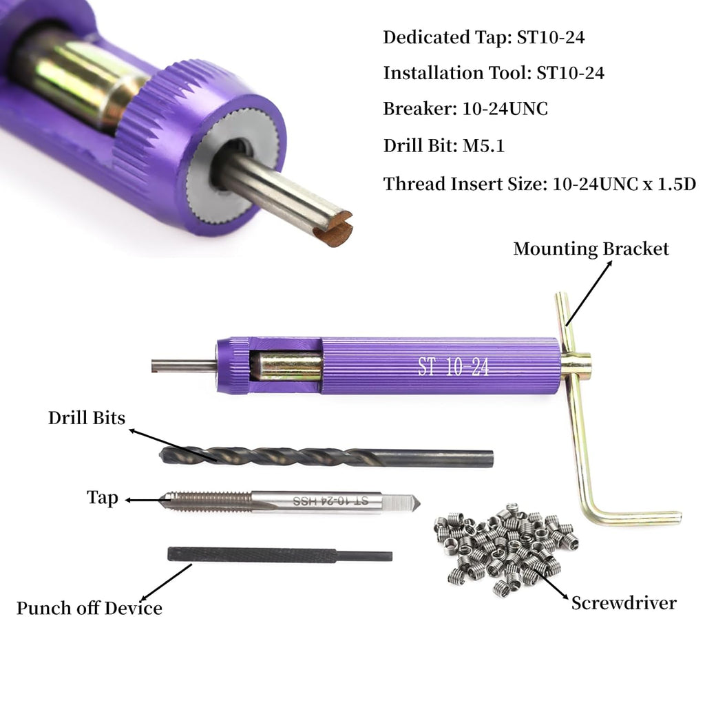 AUNMAS 10-24UNC Helical Inserts Kit with ST Tap and Tool,1.5D