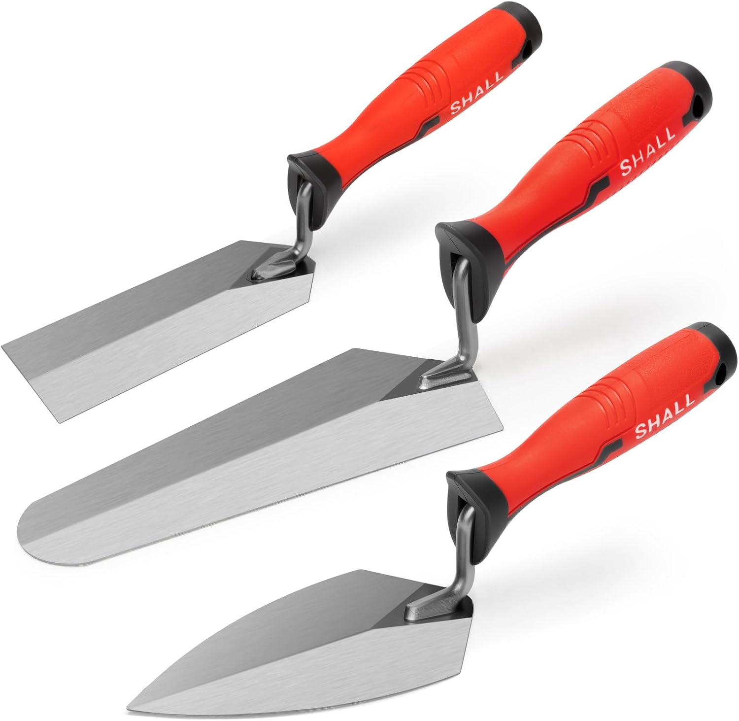 3-Piece Masonry Tools Set, 6’’ Margin Trowel, 5.5’’ Pointing and 7’’ Gauging Trowel with Soft Grip Handle