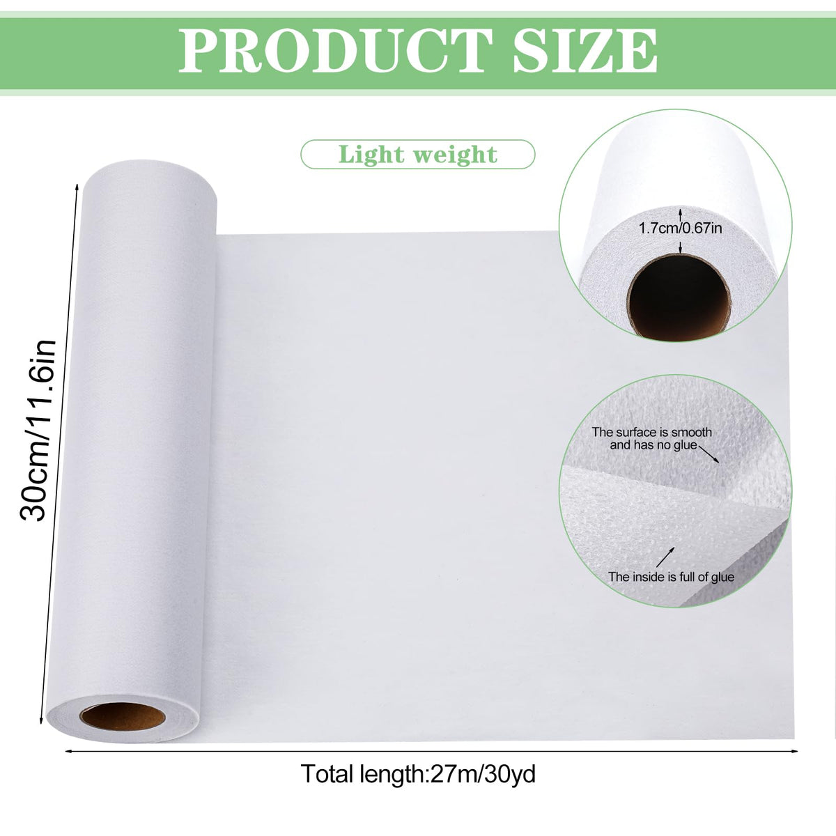 11.6"x30yd Lightweight Fusible Interfacing Fabric for Sewing Interfacing