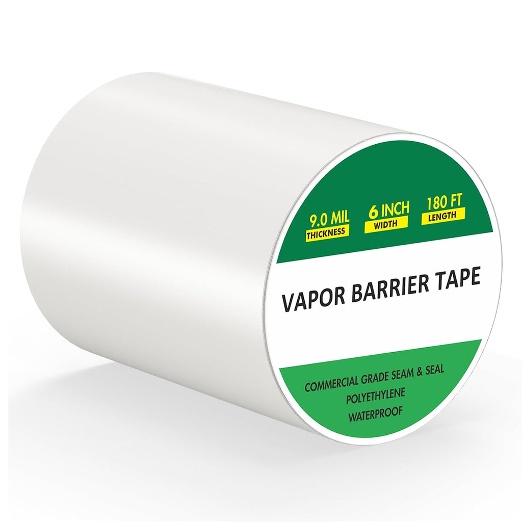 Vapor Barrier Tape 6" x 180', 9Mil White Polyethylene Wide Seam