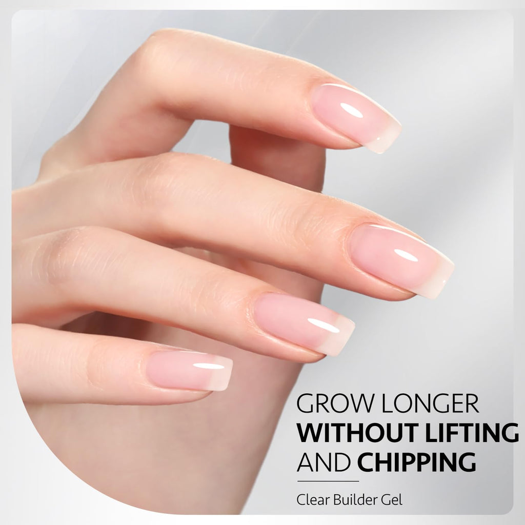 16ml Gel Top Coat, Builder Gel and Base Coat Set, 3 Pcs | Clear Glossy No Wipe Gel Top, Base Coat and Builder for Gel