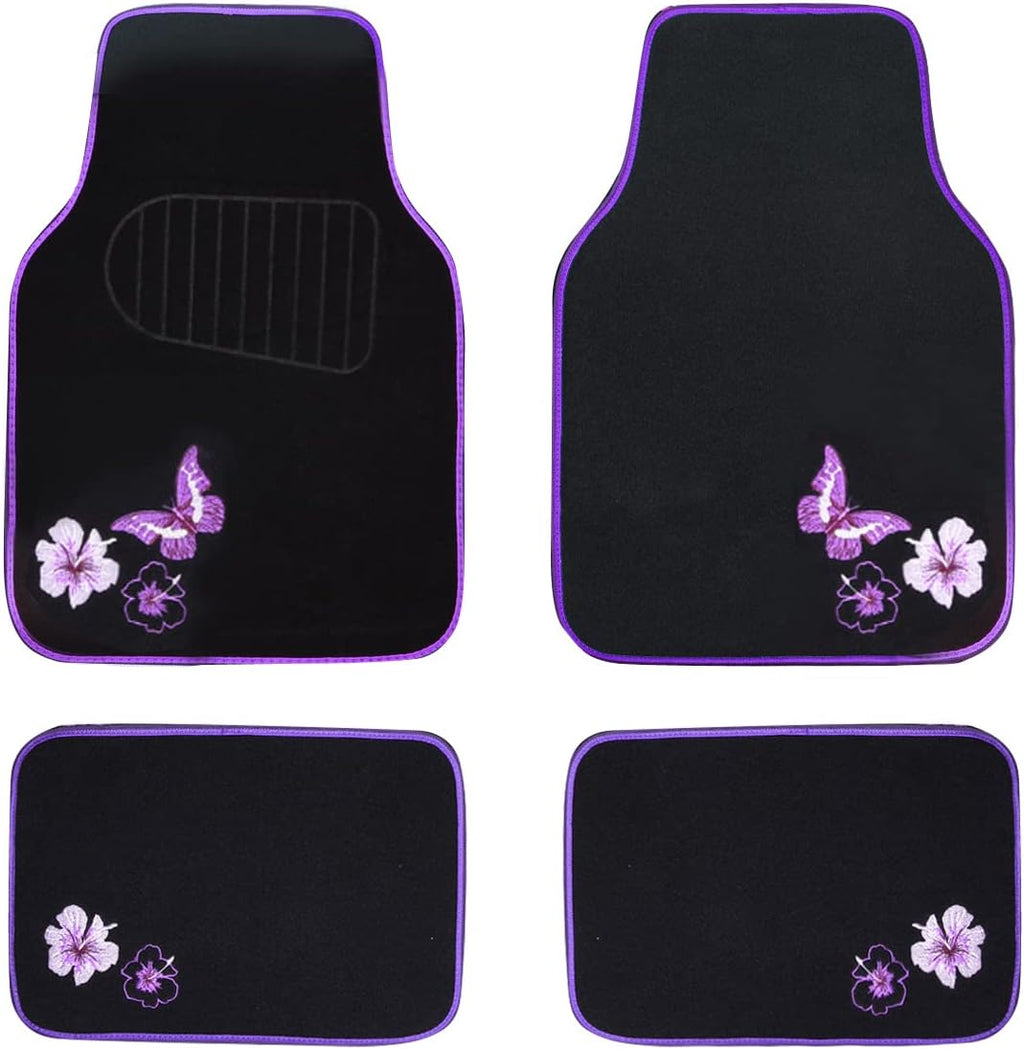 Embroidery Butterfly and Flower Car Floor Mats, Purple Car Floor Mats, Universal Fit 95%