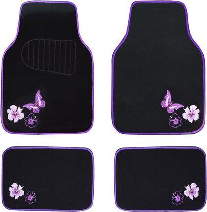 Embroidery Butterfly and Flower Car Floor Mats, Purple Car Floor Mats, Universal Fit 95%