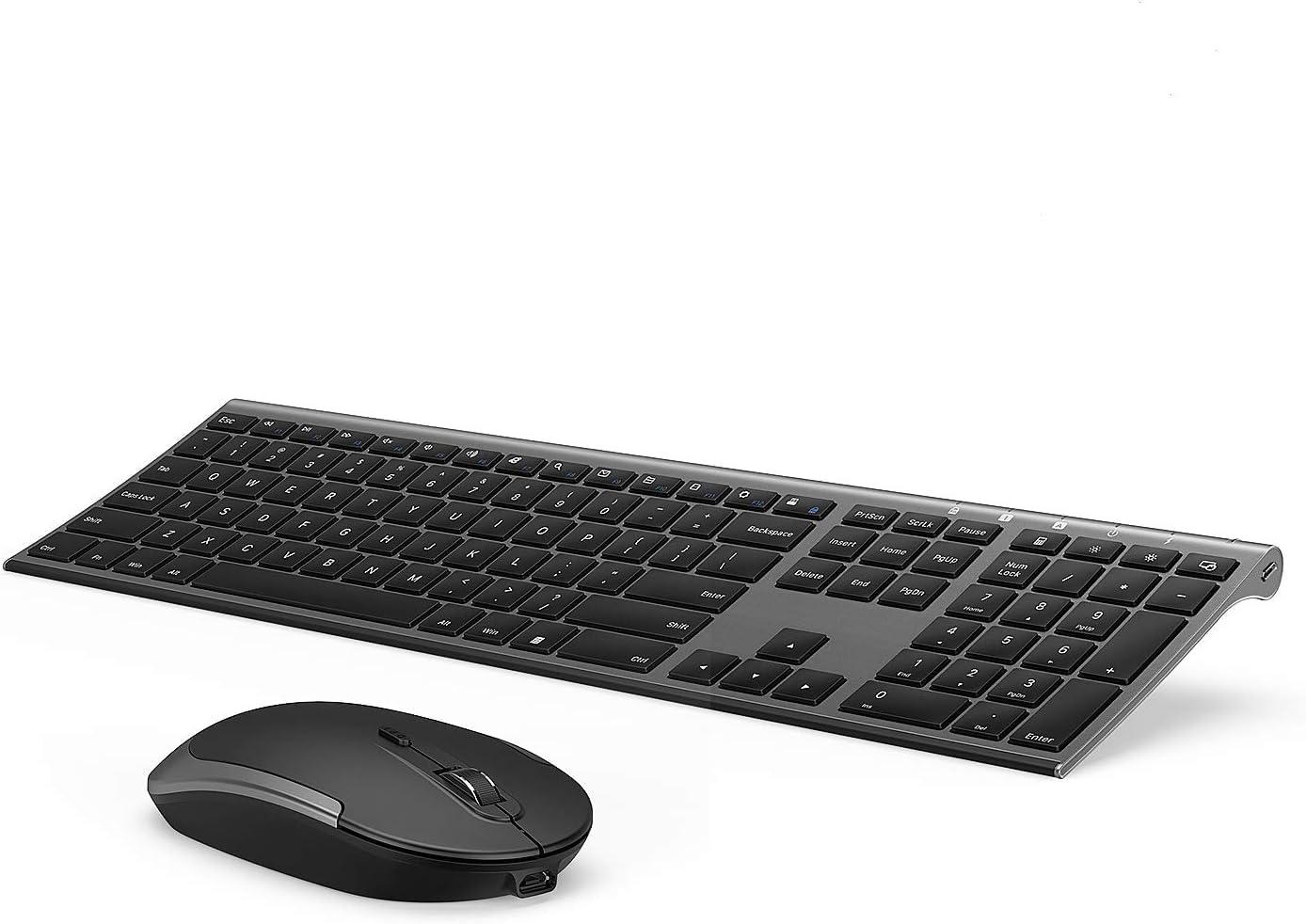 Wireless Keyboard and Mouse, Rechargeable Ultra Slim, Dark Gray | Quiet Full-Size Keyboard and Mouse Combo Set, for