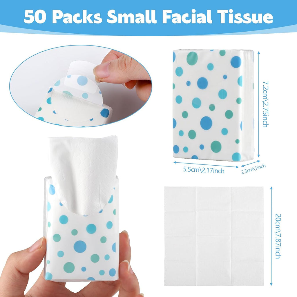 50 Pack Pocket Tissues, 3 Ply Polka Dot Travel Tissues