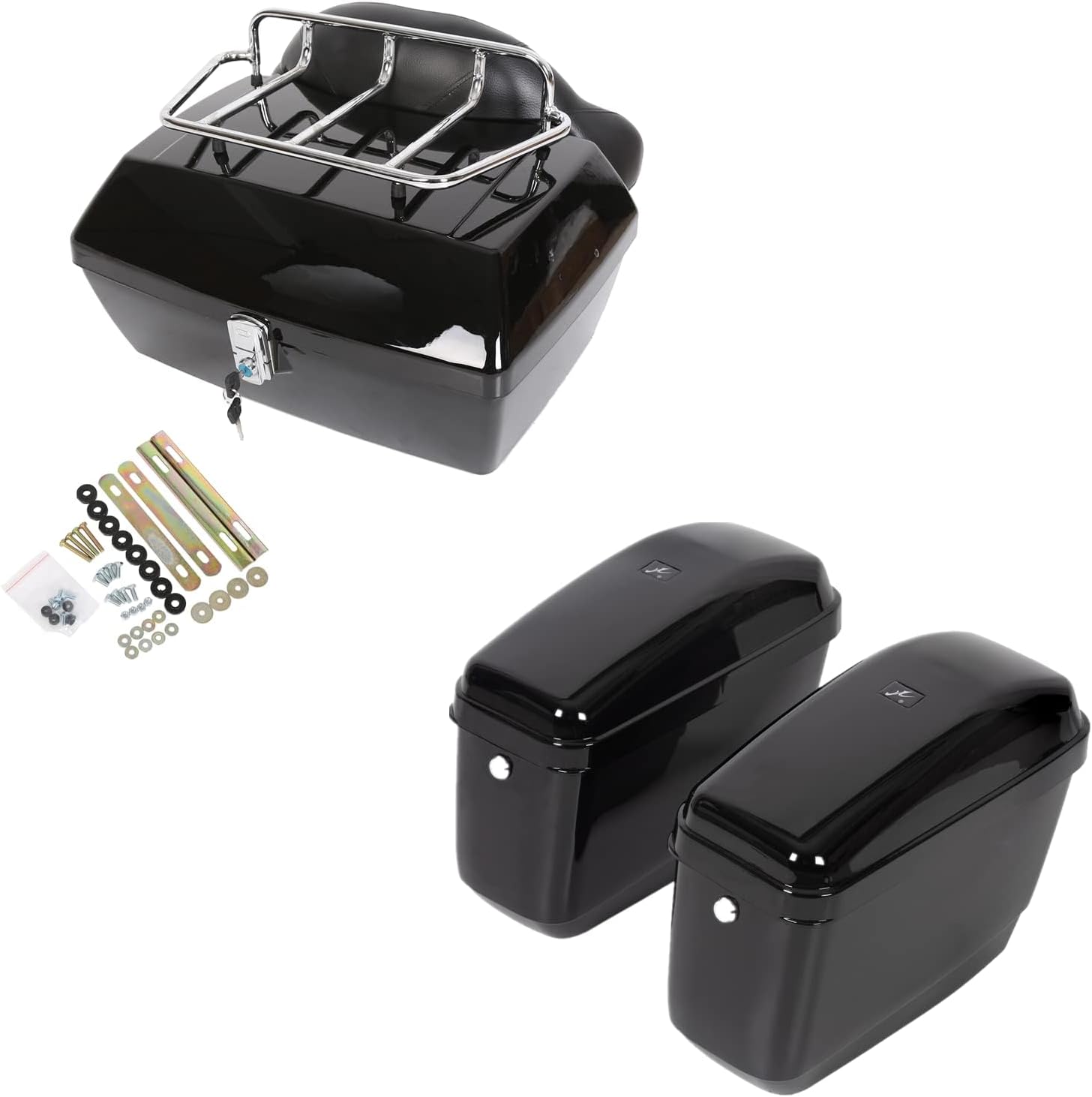 Universal Motorcycle Trunk Luggage Storage Box & Hard Saddle Bags Saddlebags w/Mounting Kit Compatible with Harley