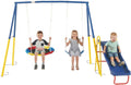 Swing Set for Backyard, 3 in 1 Metal A-Frame Swing Set with Slide, Saucer Swing & Belt Swing for Kids, Outdoor