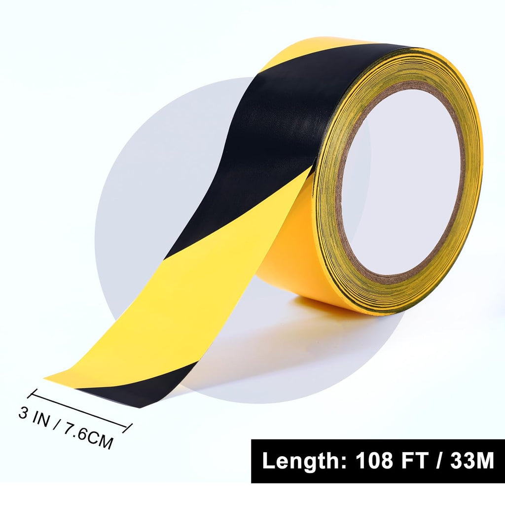 Black & Yellow Safety Tape,3Inch x 108FT Hazard Warning Stripe Tape
