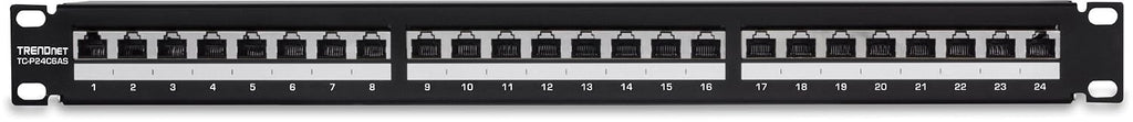 24-Port Cat6A Shielded Patch Panel, TC-P24C6AS | 1U 19" Metal Housing, 10G Ready,Cat5e,Cat6,Cat6A Compatible,Cable