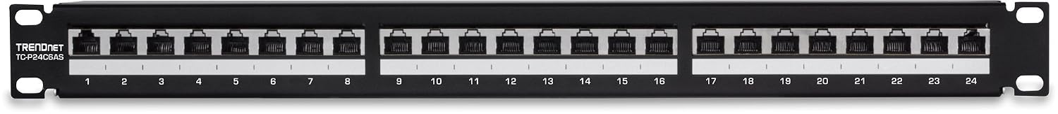 24-Port Cat6A Shielded Patch Panel, TC-P24C6AS | 1U 19" Metal Housing, 10G Ready,Cat5e,Cat6,Cat6A Compatible,Cable