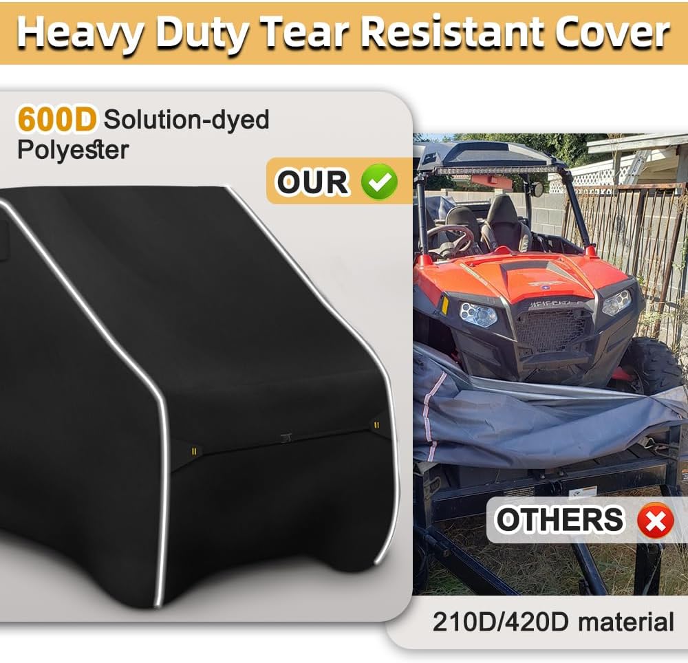 Fade and Tear Resistant UTV Cover with Reflective Strips,600D Heavy-Duty Waterproof 2-3 Seater Side by Side Covers