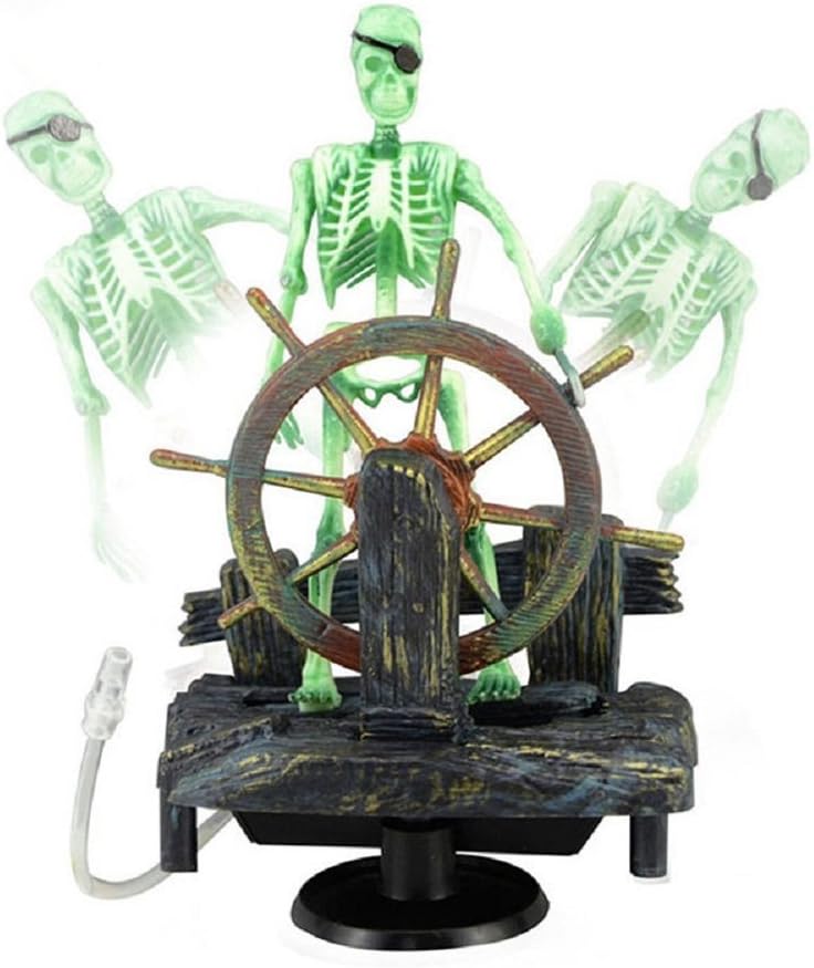 Aquarium Decor Ornament Air-Driven Active Skeleton Pirate Captain for Fish Tank Decoration