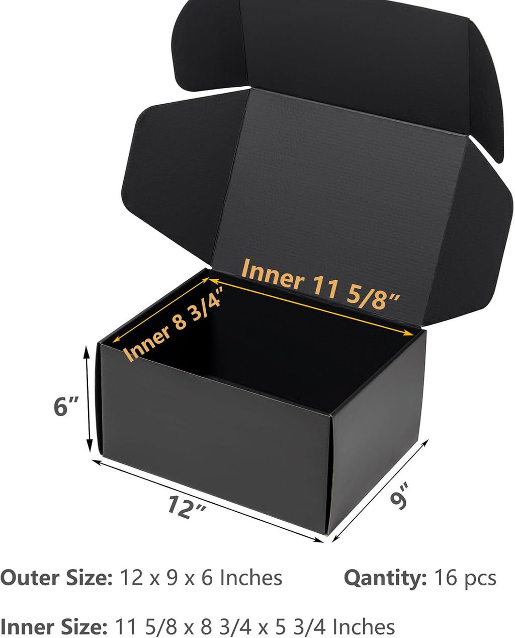Black Shipping Boxes 12x9x6 Inches 16 Pack Corrugated Cardboard