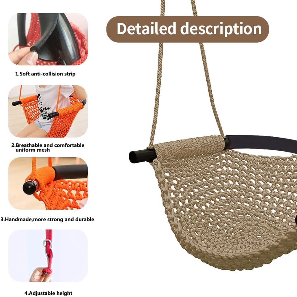 Hand-Knitting Toddler Swing, Swing Seat for Kids with Adjustable Ropes, Little tikes Swings Set, for Outdoor Indoor