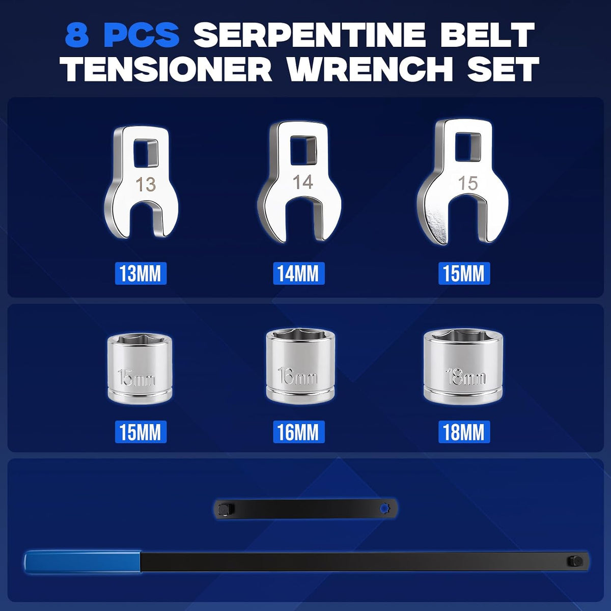 Serpentine Belt Tool Kit, 8 PCS Tensioner Pulley Tool