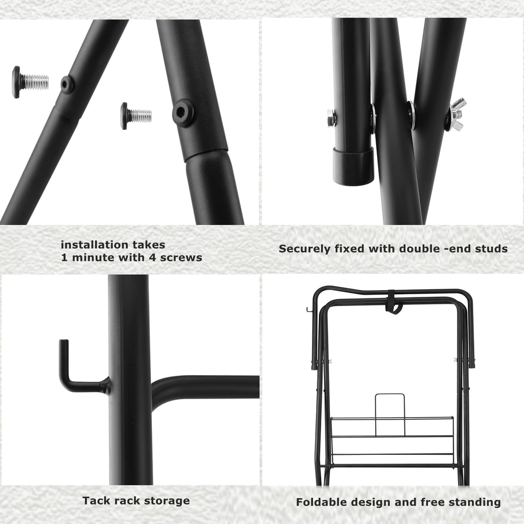 Folding Saddle Rack Heavy Duty Freestanding Horse Saddle Stand Detachable Saddle Rack Stand with Bottom Storage for