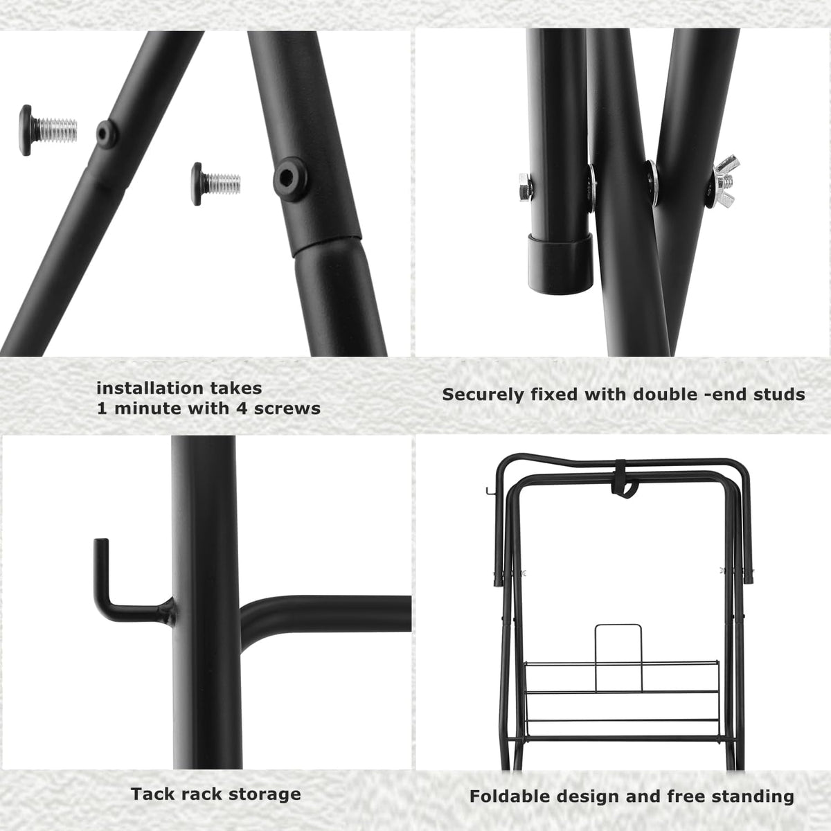 Folding Saddle Rack Heavy Duty Freestanding Horse Saddle Stand Detachable Saddle Rack Stand with Bottom Storage for