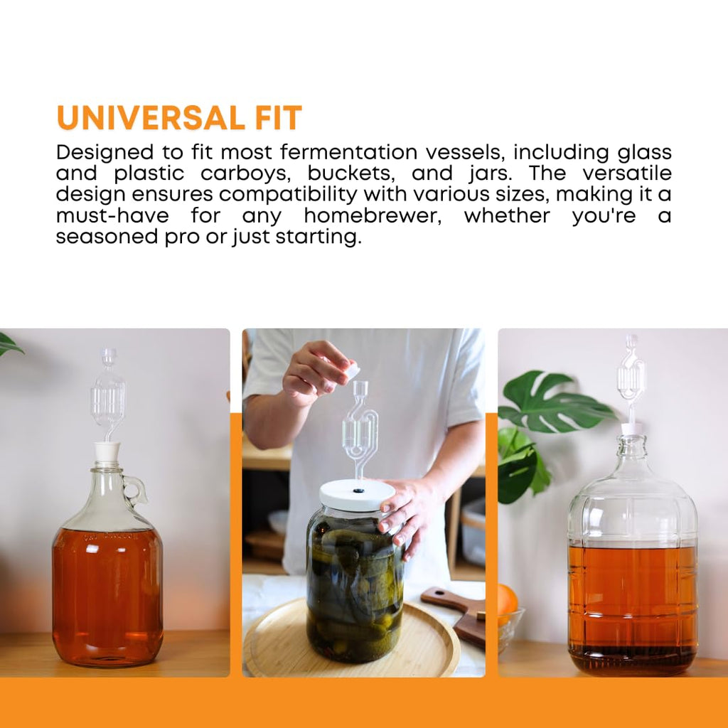 1 Gallon Glass Jug with Airlock, Black Polyseal Cap and #6.5 Rubber Bung | Clear Fermentation Jug for beer, wine