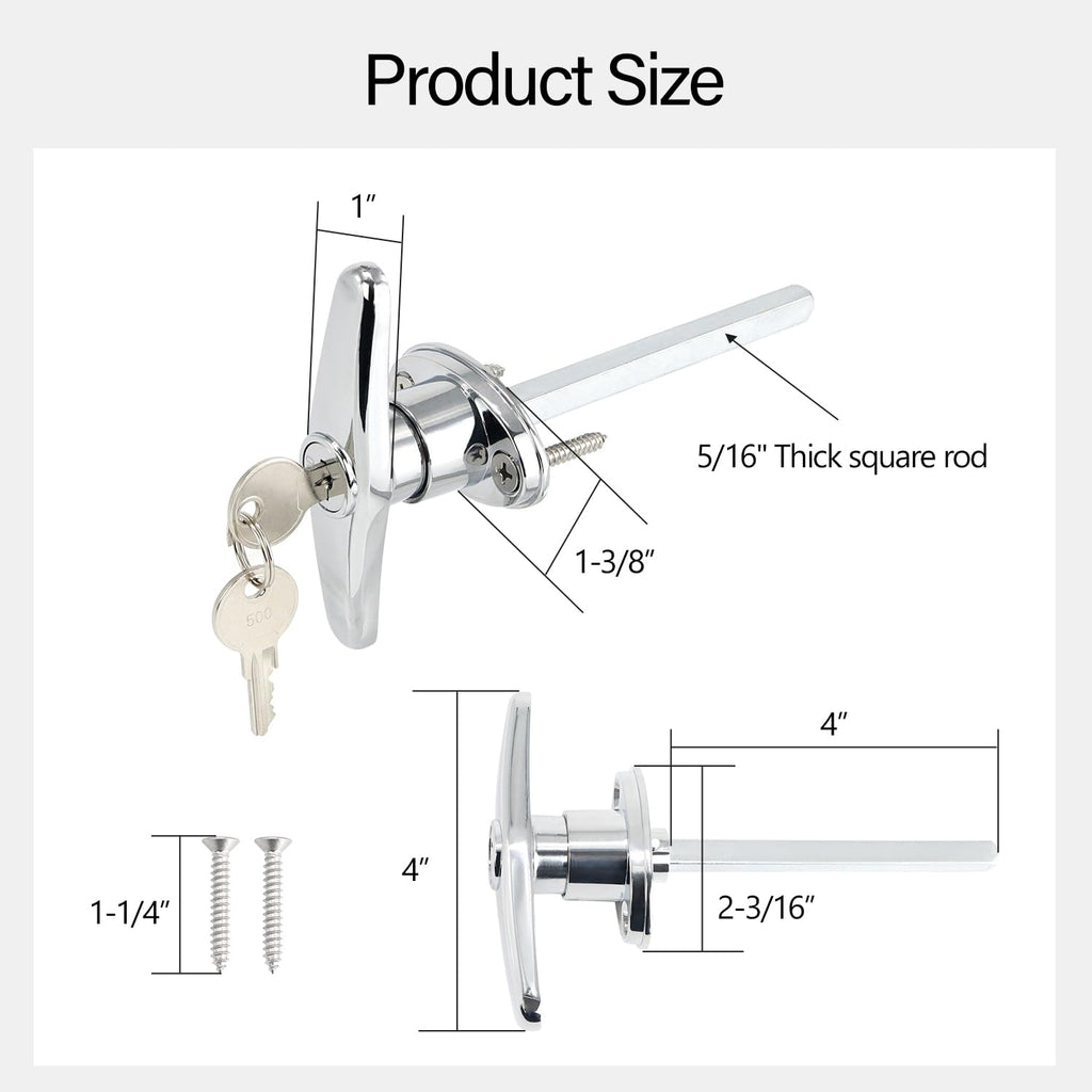 Garage Door T-Handle Replacement Lock, Universal Replacement Hardware Garage Locking with 4 Keys, 2 Pack