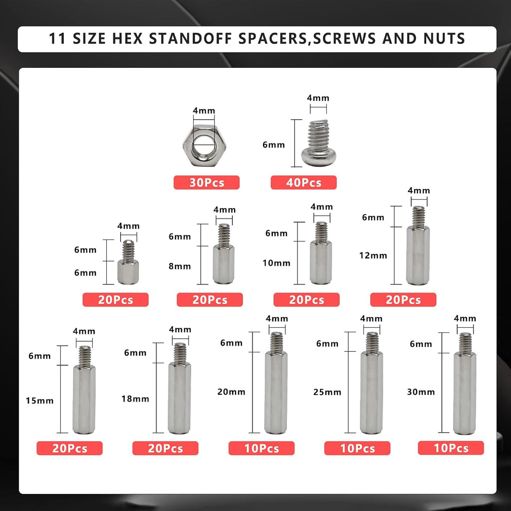 210 Pieces Hex Standoff Spacers M4 304 Stainless Steel Male Female Metric Thread Spacer Motherboard Prototyping Accessories for PCB, Quad Copter Drone, Computer & Circuit Board Assortment Kit