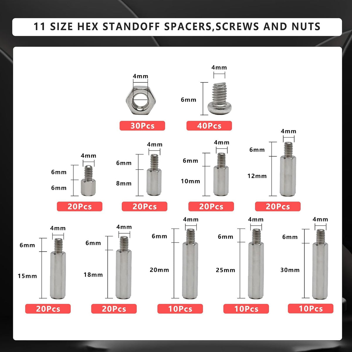 210 Pieces Hex Standoff Spacers M4 304 Stainless Steel Male Female Metric Thread Spacer Motherboard Prototyping Accessories for PCB, Quad Copter Drone, Computer & Circuit Board Assortment Kit
