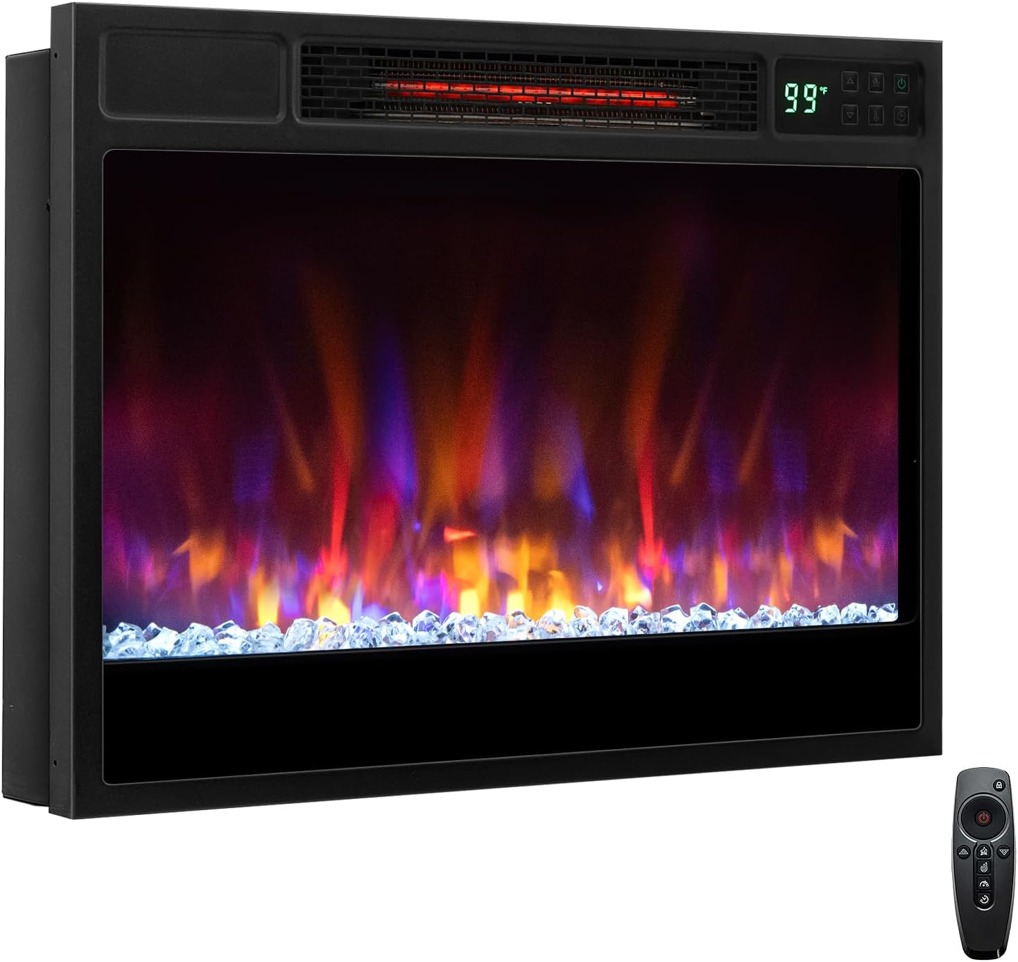 23" Electric Fireplace Inserts, 1500W Recessed Fireplace Heater with Remote Control, 6 Flame Colors & 5 Brightness