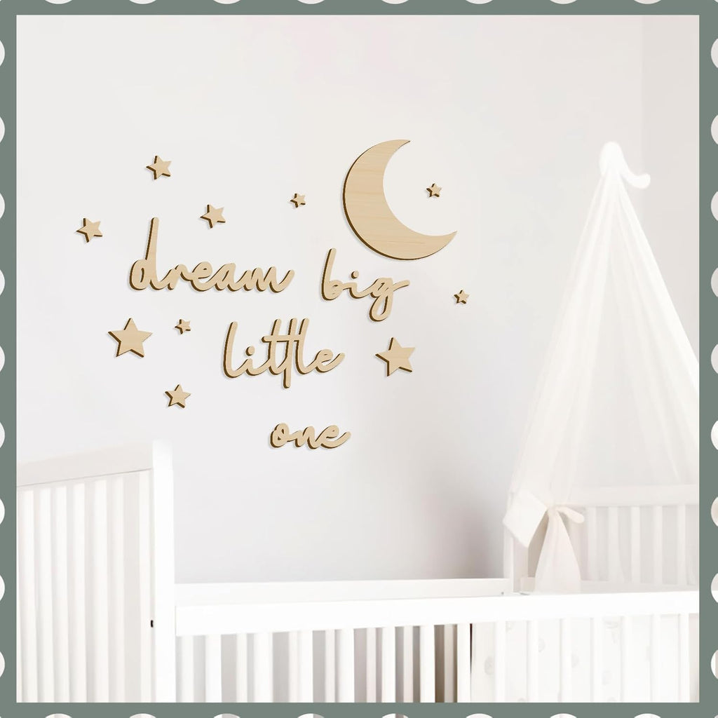 15 Pcs Moon and Stars Nursery Decor Dream Big Little One Wall Decor Boho Neutral Babyroom Wall Art Nursery Sign for