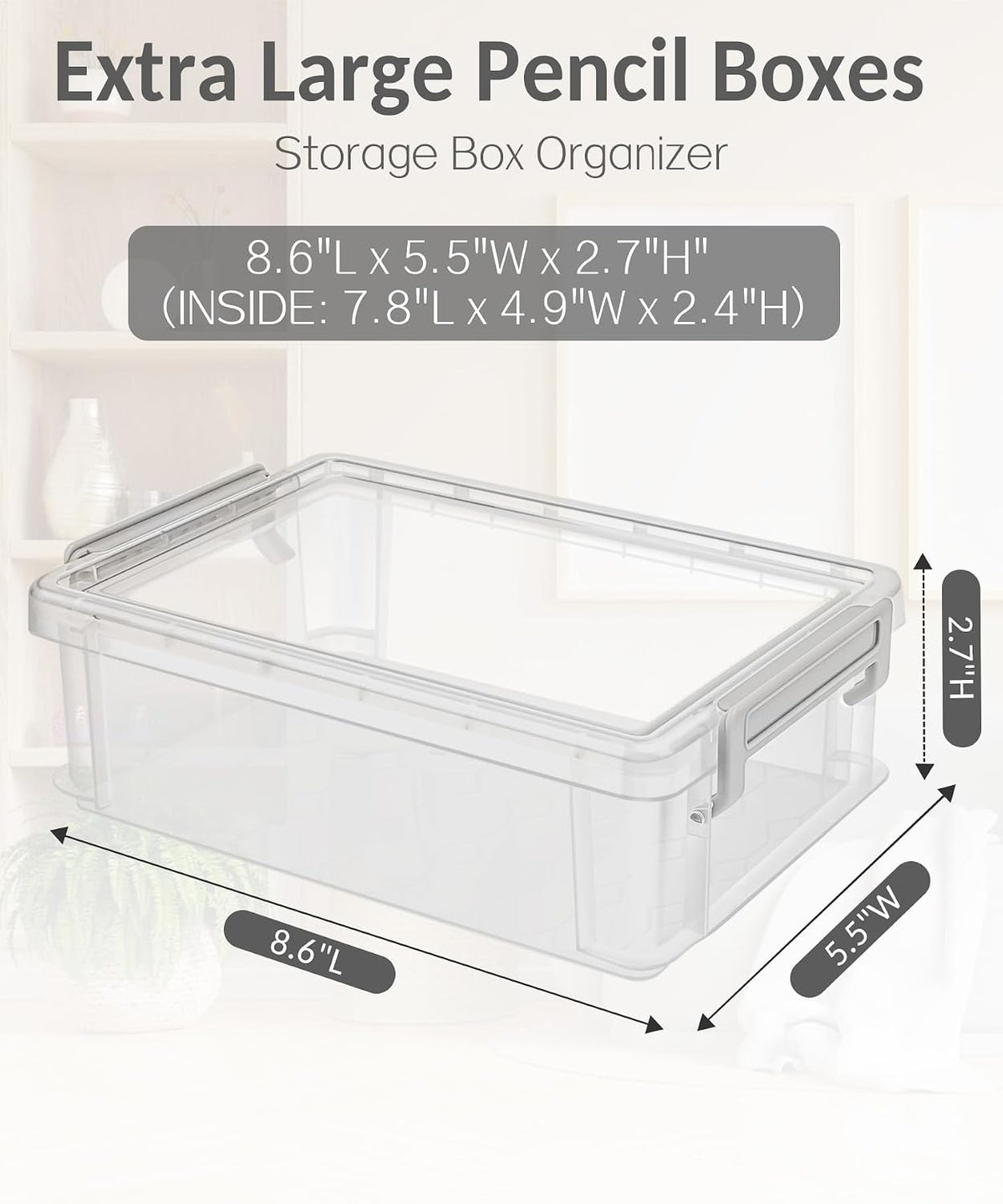 6 Pack Extra Large Pencil Box, Plastic Pencil Case Crayon Box