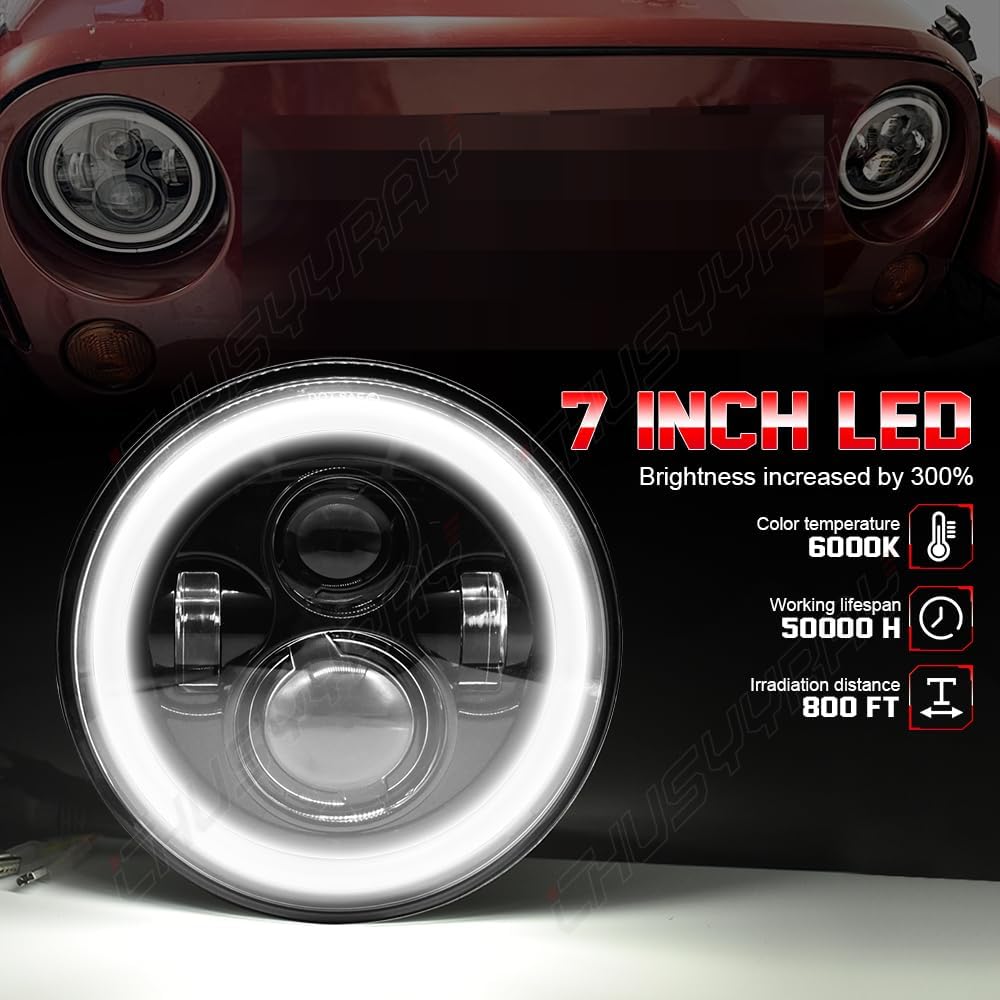CHUSYYRAY 7'' Round Compatible with Yamaha XSR900 V Star 1100 650 Road Star LED Motorcycle Headlight Assembly for Off Road, High Low Beam DRL Turn Signal, DOT Approved, 55W 6000K White, 1PCS