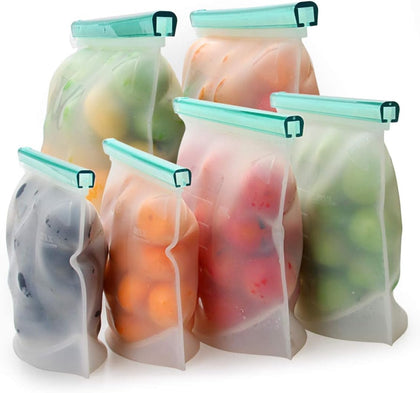 【Upgrade】Cadrim Reusable Extra Thick Silicone Food Storage Bags - 6 Packs Zipper Freezer Bags For Marinate Meats
