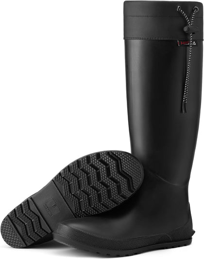 Women's Waterproof Rain Boots Knee High Mud Shoes | Anti-Slip Sole, Packable Slim Fit Rubber Garden Boots