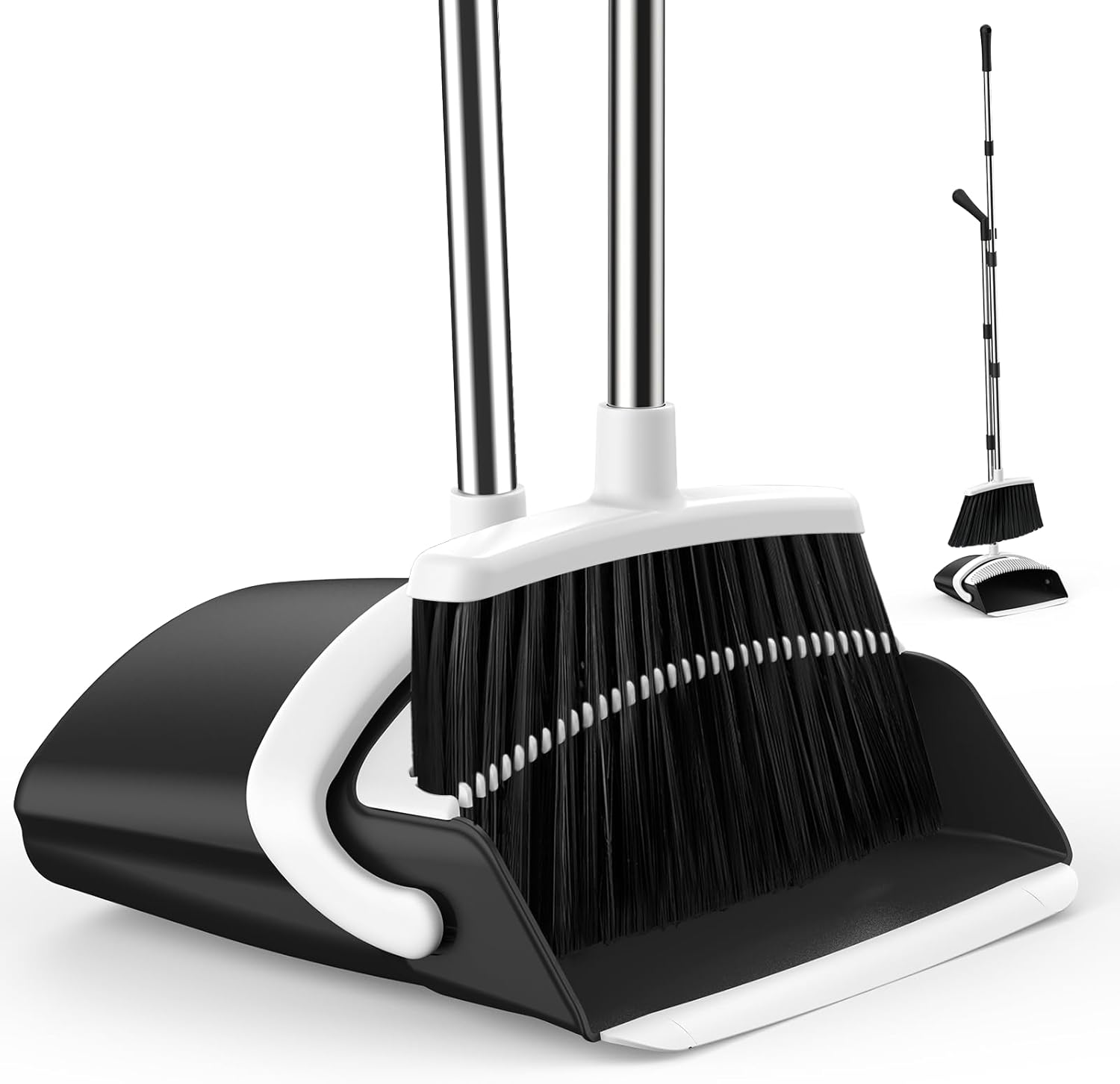 Broom and Dustpan Set for Home, 51-in Long Adjustable Handle Angle Broom and Dustpan Combo Set with Dust Pan Teeth to