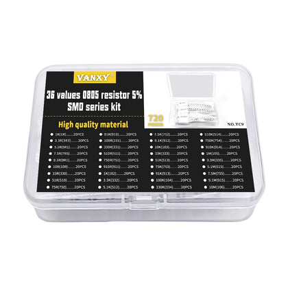 0805 SMD Resistor Kit 1R-10M ohm 1/8W 0.125W ±5% Tolerance 36Values