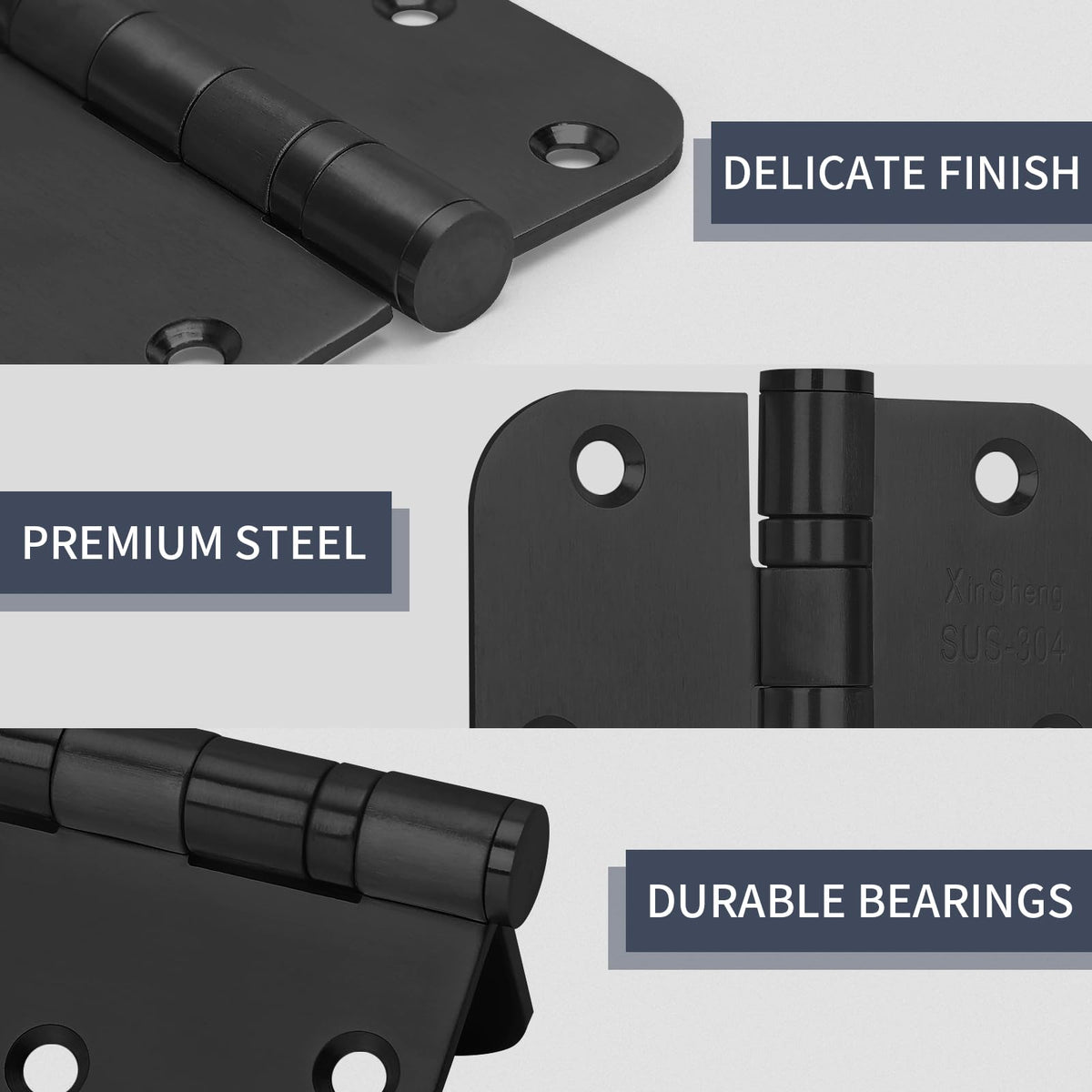 3.5" 304 Thickened Stainless Steel Door Hinges XINSheng 3 Pack(Black)