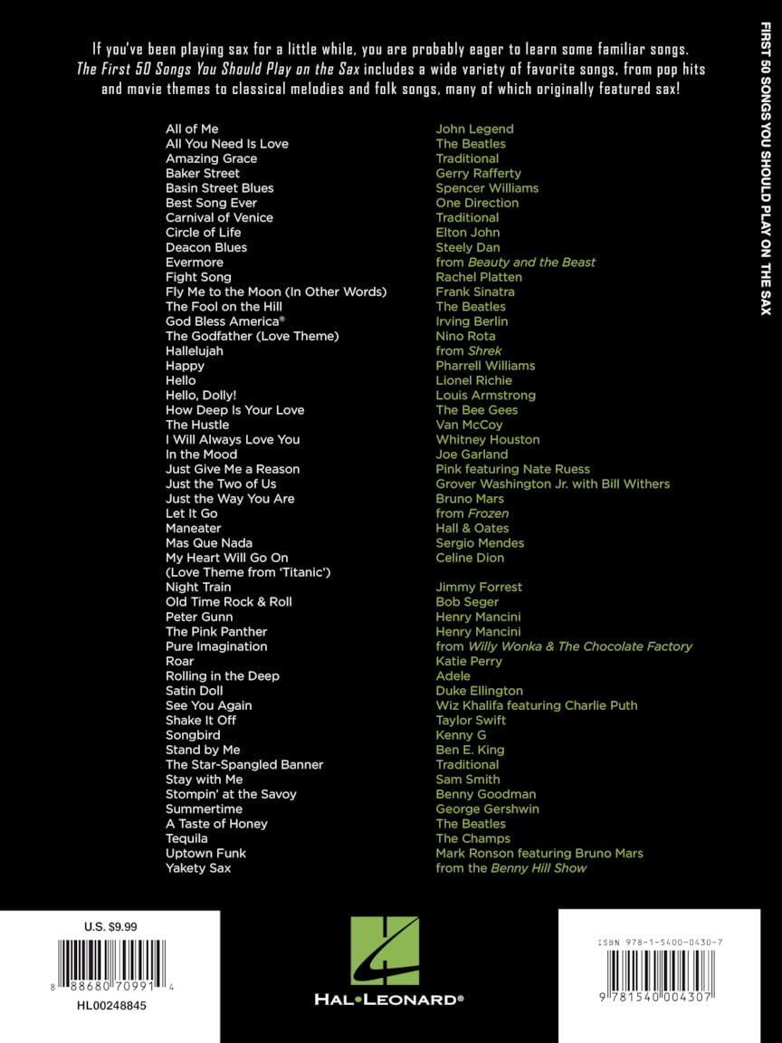 First 50 Songs You Should Play on the Sax | Beginner-Friendly Saxophone Songbook with Pop, Jazz & Movie Hits |