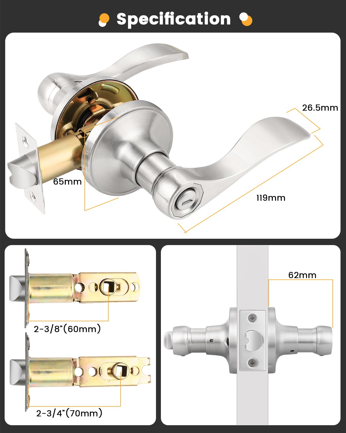 6 Pack Privacy Locksets Interior Door Levers/Handles for Bedroom Bath, Wave Levers, Right Left Handed Door Knobs